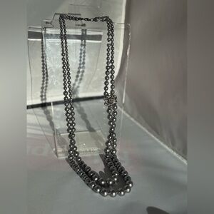 Vintage Silver Double Strand Beaded Necklace